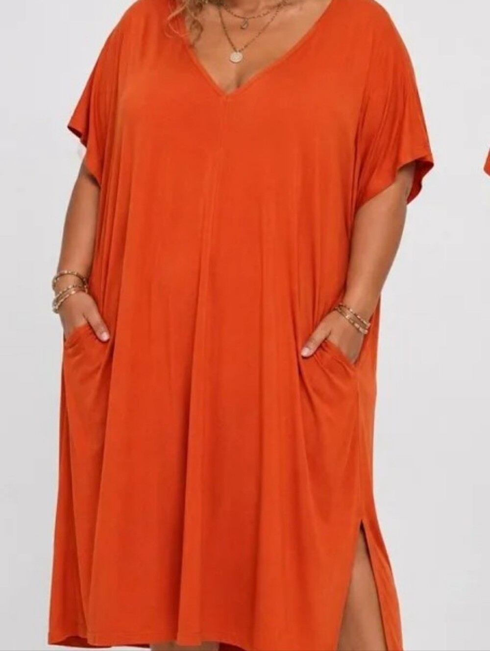 Plus Size V-Neck Orange Swim Cover-Up Dress